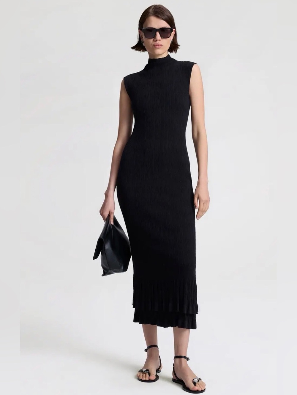 A.L.C. Kennedy Black Fine Knit Stretch Midi Dress Size L NWT